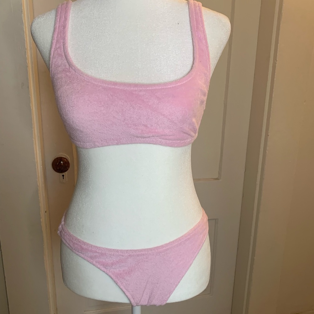 J. Crew pink terry bikini size xs top and bottom set, never worn, NWOT